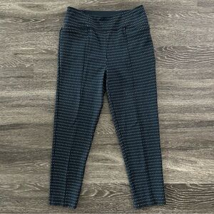 Betabrand Zippered Pockets High Rise Dress Yoga Pants Petite L Navy Orange Print